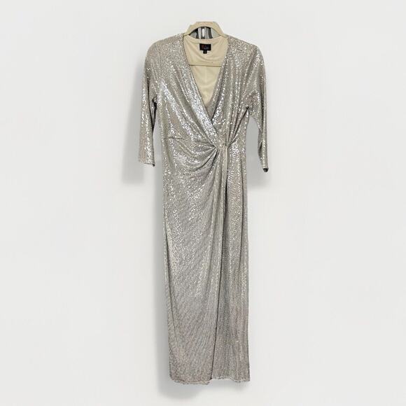 John Meyer JM Studio Dress Womens 8 Silver Sequin Party Cocktail Popover - Picture 1 of 16